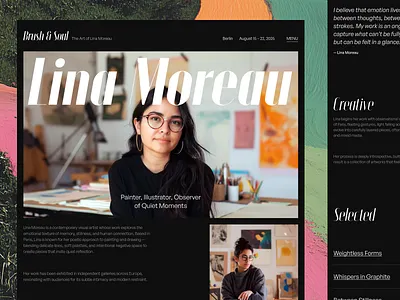Brush & Soul – About the Artist Page about artist about us artist big image dark mode design desktop event gallery landing page minimalism photo portfolio showcase ui ui design ux website