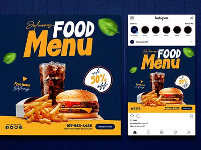 Social media ad design for Delicious Food menu 😋🍔 banner design branding branding design corporate design creative design design designpark14 facebook post graphic design instagram post logo post design poster social media ads social media ads design social media post