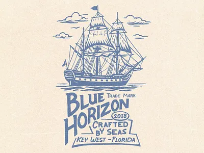 Blue Horizon Illustration Design blue brand branding design font graphic design hand drawn identity illustration lettering old rough sea ship texture type typography vector vintage vintage design