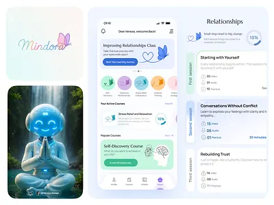 Mindora - Psychology and Mind Health Solutions App ai ai assistant analysis android course ethical ai graphic design ios mental wellness mind health mobile app psychology app self development ui ux ux design webapp أدوات تطوير ذاتي بحث مستخدم تجربة صحة عقلية
