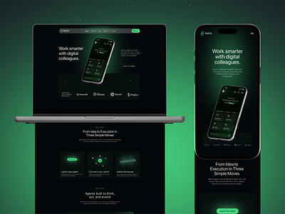 Optiro - AI Agent Website agent ai ai agent website artificial intelligence darkmode design landing page optiro productdesign technology ui ux web design webpage website