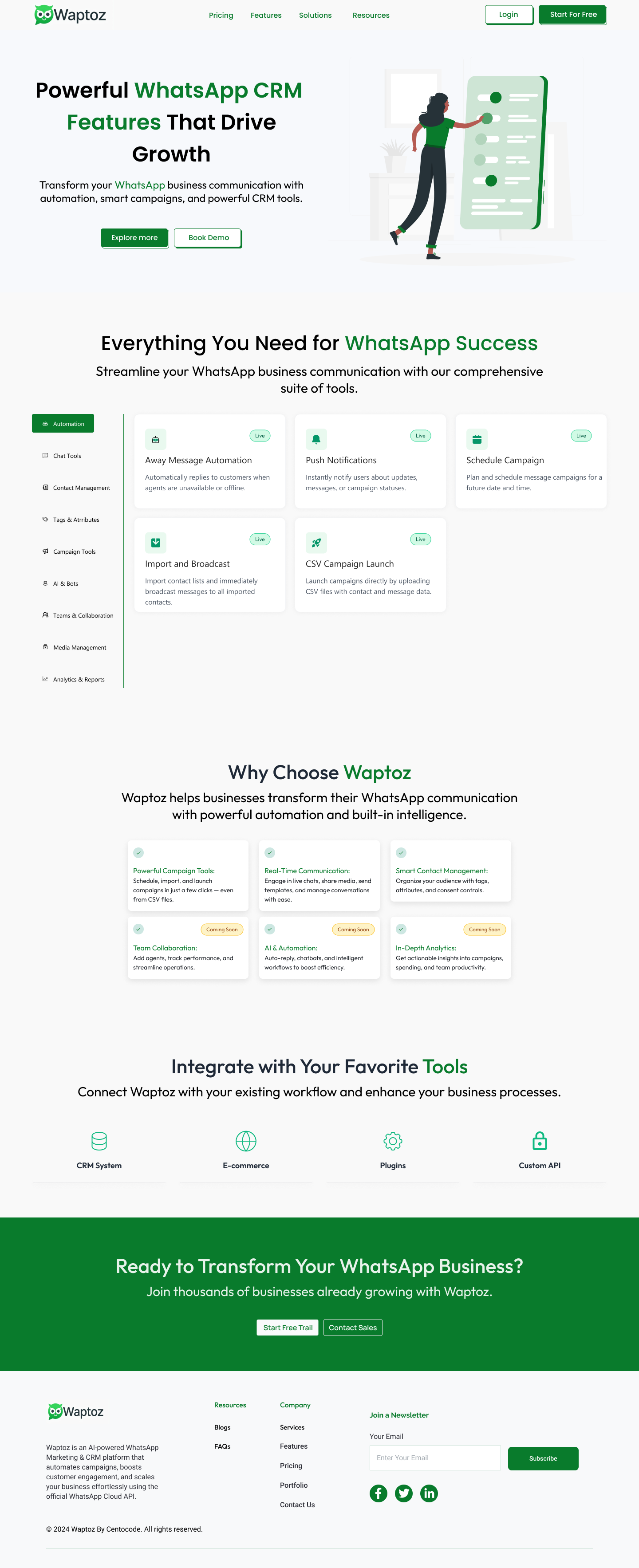 WhatsApp CRM Automation Features – Landing Page UI Design design typography ui ux webdesign