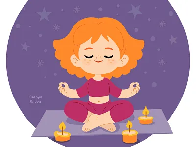 Cute Cartoon Relaxed Girl in Meditation Pose adobe illustrator cartoon character character design children concept art cute design for kids girl illustration kawaii logo mascot meditation relax relaxation teacher vector yoga