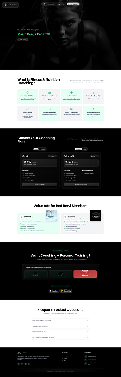 Redberyl X Fittr Fitness Exclusive Membership Landing Page coach coaching exclusive fitness fittr glassmorphism gym landing page liquid glass luxury membership minimalist modern nutrition redberyl sleek sports training website