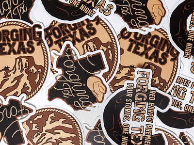 Forging Texas Premiere Branding branding coaster design graphic design illustration logo movie stickers texas typography western