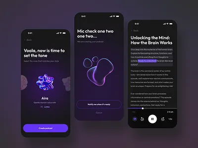 AI Podcast Generator Mobile App UI/UX ai app ui dark dark theme dark theme mobile app design generator podcast text ui ux