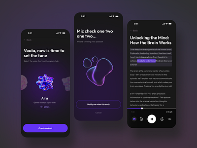 AI Podcast Generator Mobile App UI/UX ai app ui dark dark theme dark theme mobile app design generator podcast text ui ux
