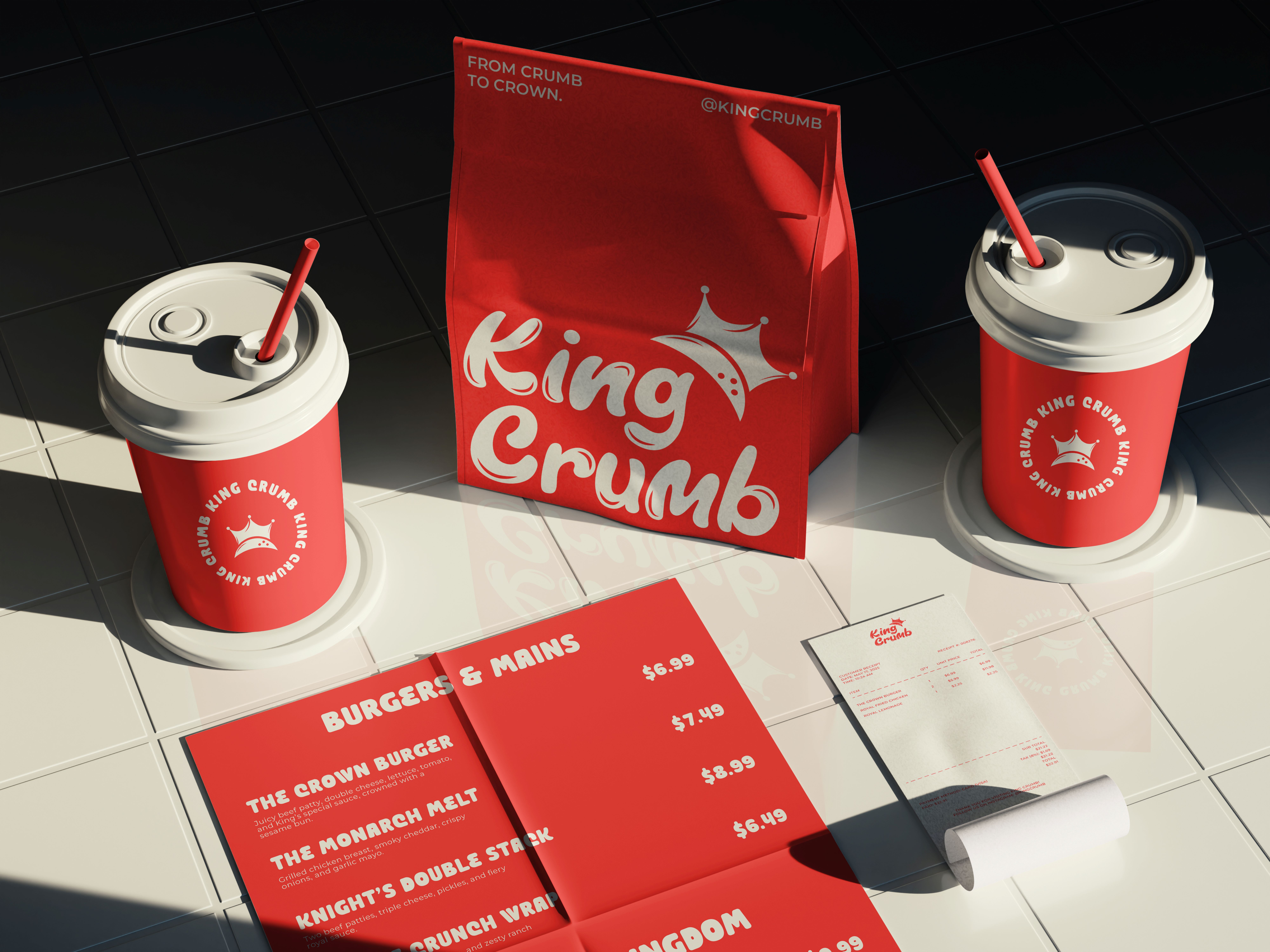 King Crumb – Logo & Visual Identity brand brand design brand identity branding elegant fast food food graphic design identity king crumb logodesign packaging red restaurant startup street food visual identity