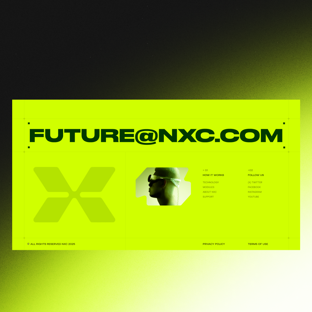 FUTURE@NXC Footer ar challenge design footer futuristic landing page product ui uiux video vr web design