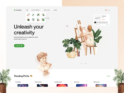 Colorful Homepage for a New Art Supplies Shop - Weekly Warm up art artshop design inspiration dribbbleweeklywarmup graphic design landing page ui website website design