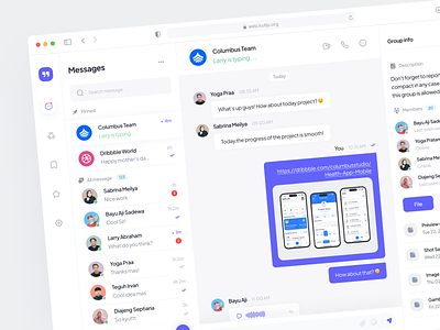 Kutip - Message Dashboard call chat chat app chatting clean community conversation dashboard dashboard design design group message message dashboard messenger product product design talk ui ui design video call