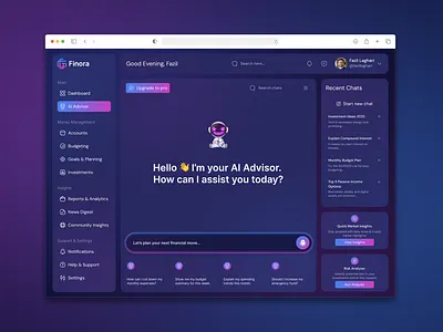 AI Chat Screen - Finora – An AI-Powered Personal Finance App ai chat ai chat app ai chat ui ai chatbot banking app finance financial fintech wallet