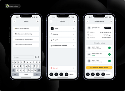 Banking App – Settings & Support UI banking app banking ui clean design digital wallet finance dashboard fintech minimal ui modern design money transfer online banking payment app settings ui ui