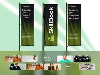 SkillBook Brand Identity — Bold, Scalable & Market-Ready Design billboard design bold design bold typography branding clean ui coaching platform course platform design system digital banner design hero section landing page design logo design mentor app modern branding online learning product marketing social media marketing startup branding visual identity