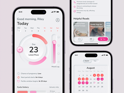 Minimalist Period Tracking App UI/UX app onboarding auth flow digital product design minimalism minimalist ui mobile ui mood tracker neumorphism period tracker ui ui design ux design uxui