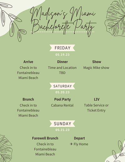 Bachelorette Party Itinerary Template