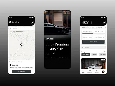 Car Rental Platform for Customers & Corporate Admins b2c car rental app clean design corporate admin elegant ui mobile app design monochromatic design