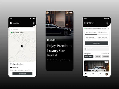 Car Rental Platform for Customers & Corporate Admins b2c car rental app clean design corporate admin elegant ui mobile app design monochromatic design