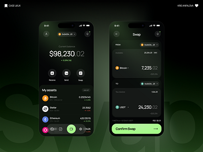 Crypto Wallet App — Dark UI/UX Design app crypto daily homepage landing page swap ui wallet web website