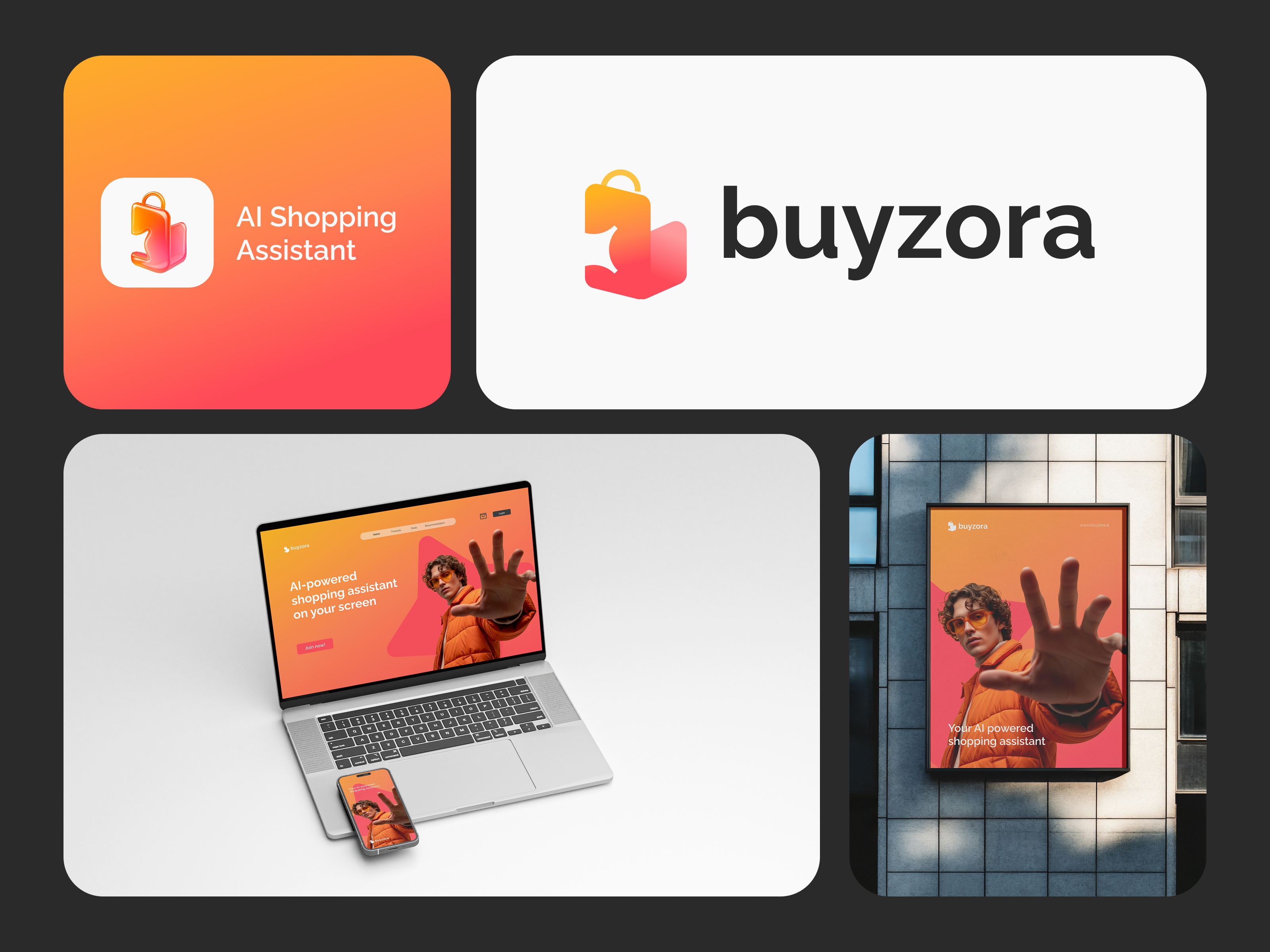 Buyzora Visual Identity ai assistant b logo branding buy cart deal discount discover ecommerce fdf icon logo marketing modern logo plugin shopping logo software sparkle startup branding store logo