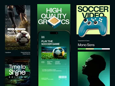 Time to Shine – Soccer Game Branding esport branding esport ui kit football app design football video game game branding design game interface design game landing page design gaming dashboard design gaming ui design mobile game interface mobile game ui neon sports design soccer app ui soccer game design soccer graphics soccer video game sports app branding sports branding sports typography design sports ui ux