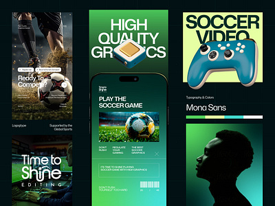 Time to Shine – Soccer Game Branding esport branding esport ui kit football app design football video game game branding design game interface design game landing page design gaming dashboard design gaming ui design mobile game interface mobile game ui neon sports design soccer app ui soccer game design soccer graphics soccer video game sports app branding sports branding sports typography design sports ui ux