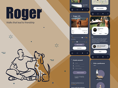 Roger - Dog Walking App app branding design dog logo ui ux walking