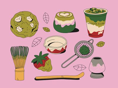Matcha mood asian branding cafe design flat food food illustration graphic design grean tea groovy illustration line art logo matcha vintage