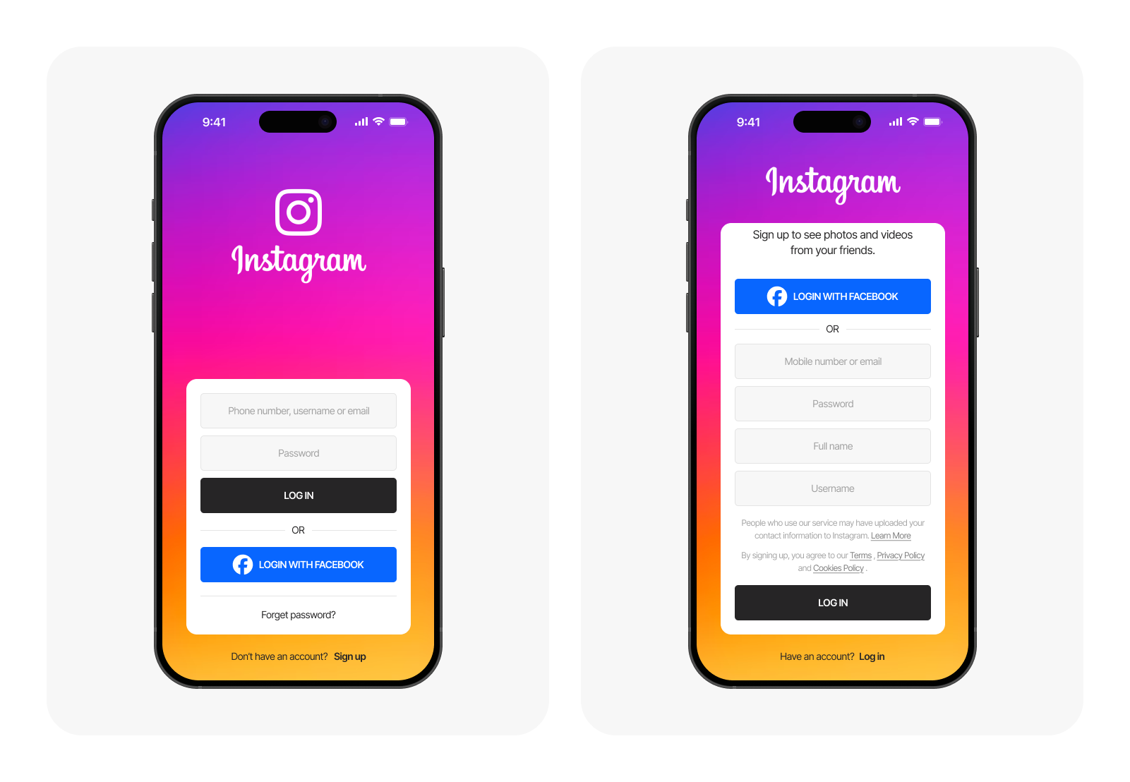 Instagram login screen by Nishit Patel on Dribbble