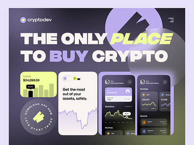 Crypto exchange - Website Header Exploration Design app landing page bitcoin blockchain crypto crypto exchange cryptocurrency digital banking finance financial homepage landing page landingpage mobile app mobile ui trading uidesign uiux uxui web page website