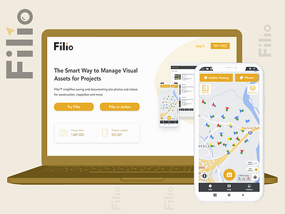 Filio Landing Page UX UI - Desktop Landing and Mobile App graphic design landing page mobile app mockup modern design project managin app responsive design ui ux ux ui
