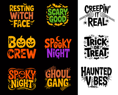 Funny Halloween Typography T shirt Design Vector Bundle. apparel bat designer funny graphics graphics design halloween holiday pod pumpkin t t shirt tee typography vector vintage