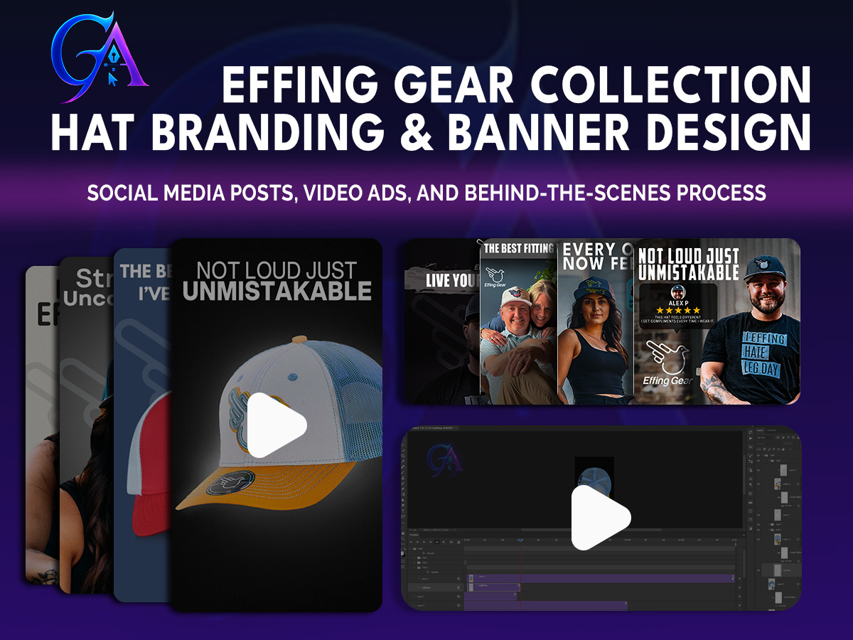 Effing Gear – Bold Branding & Social Media Ad Campaign ad campaign advertising design branding canva design capcut video client project creative design design process digital marketing dribbble trending ecommerce branding facebook ads hat brand design instagram ads lifestyle branding logo design photoshop design product marketing social media ads video ads