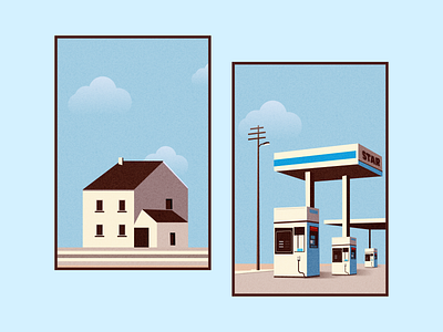 Rural Gas Station Illustration and House art craft design figma gas station house illustration minimal vector