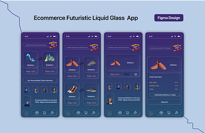 Futuristic Liquid Glass Ecommerce App app design apple font apple glass apple glass ui apple ios 26 beta 4 ecomerce store ui ecommerce app full liquid glass ui futuristic design futuristic style glass design glass ui home page liquid glass app mobile design modern design payment page product design product detail page product page