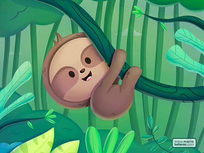Sloth illustration book illustration cartoon character children cute green illustration jungle kidlit kids mexico procreate sloth