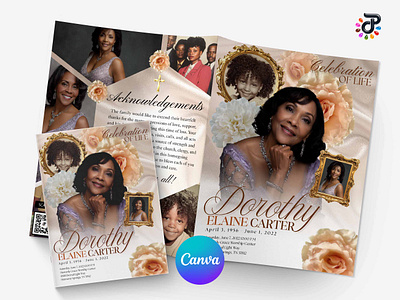 Soft Queen Canva Obituary Template mockup presentation