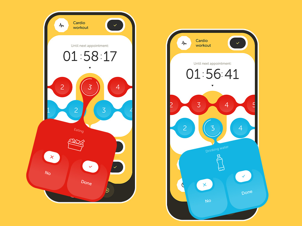 META - Healthy lifestyle App app drinking eating fitness habits ios kitchen meal nutrition presentation sleeping sport tracker ui ux yellow