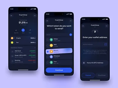 Crypto Wallet App app app design crypto crypto app crypto design crypto wallet defi design exchange mobile mobile app swap ui ux