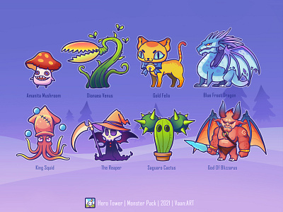 Hero Tower | Monster Pack I 2d app art artist character design freelance game gamedev illustration lineart ui ux