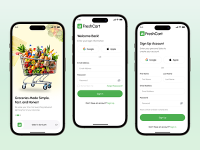 Login & Signup Page app design groceryapp grocerystoreapp ios app login ui mobile mobile app mobile onboarding onboarding screens sign in sign up sign up page signup ui design uiux