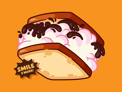 Smile S'more! american chocolate cracker crunchy cute delicious illustration marshmallow roasted snack sweet toasted treat vector