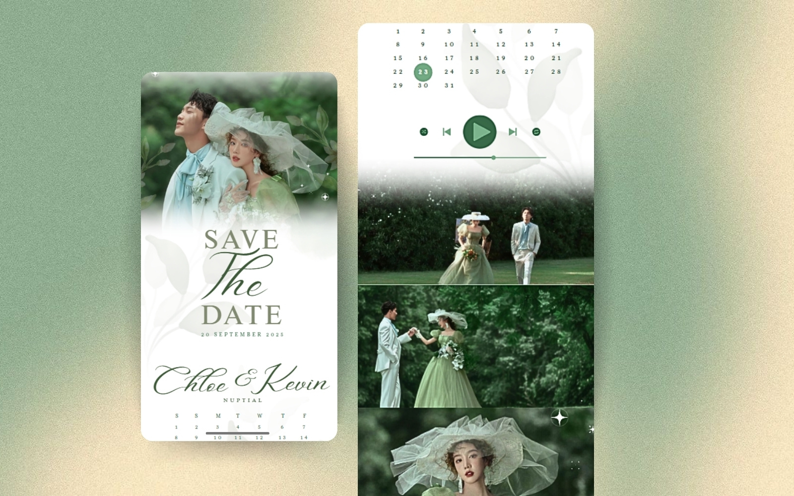 Elegant White and Green Floral Wedding Website Template (Canva) canvatemplate design graphic design invitation ui websitetemplate wedding weddingtemplate