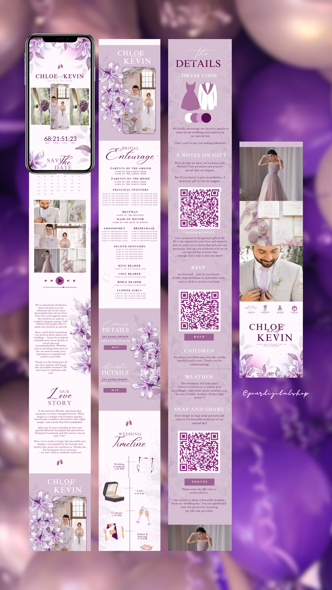 Purple Floral Elegant Wedding Website Template branding canvatemplate design graphic design invitation ui websitetemplate wedding weddingtemplate