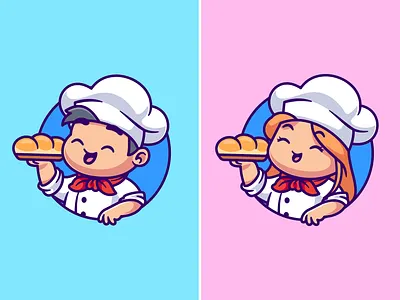 Bakery and Pastry Chef👨🏻‍🍳🧑🏻‍🍳🥖 baker bakery boy branding bread cake character chef cooking cute doodle flat food girl icon illustration kitchen logo pastry profe