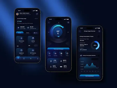Smart Home App Design app concept clean ui dark mode ui dashboard design device control app energy monitoring energy usage home automation ios app design minimal ui mobile app dashboard mobile app ui mobile dashboard modern app design power consumption tracker smart devices smart home app smart living smart technology ux ui design