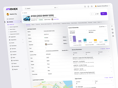 Movex SaaS - Vehicle Details details fleet fleet activity information logistic management saas tracking transportation ui uiux vehicle management vehicles webapp