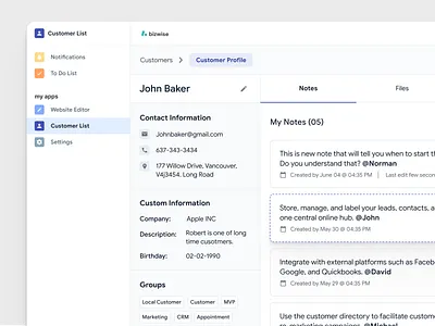 Customer Profile Note all in one app and grow your customer crm dashboard customer information customer profile notes customer profile notes dashboard dashboard dashboard design files product design the customer list web app web design
