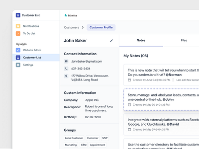 Customer Profile Note all in one app and grow your customer crm dashboard customer information customer profile notes customer profile notes dashboard dashboard dashboard design files product design the customer list web app web design