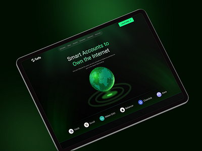 Futuristic Web3 Landing Page – Smart Accounts 3d globe blockchain crypto dark ui decentralized futuristic landing page modern design neon product design ui design ux design wallet web3 website